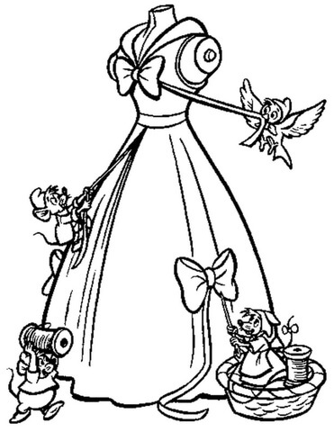 The Mice Help Cinderella To Make Her Gown  Coloring Page